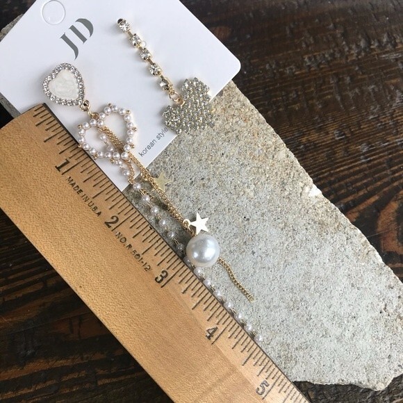 Mismatch Dangle Stud Earrings Hearts Pearl Beads and Pave NEW! 1247K2 - Picture 7 of 7